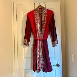 Silk Triangle Red Purple Kimono Robe Reversible size Small